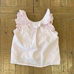 Crewcuts pink seersucker striped ruffled open back sleeveless tank top
